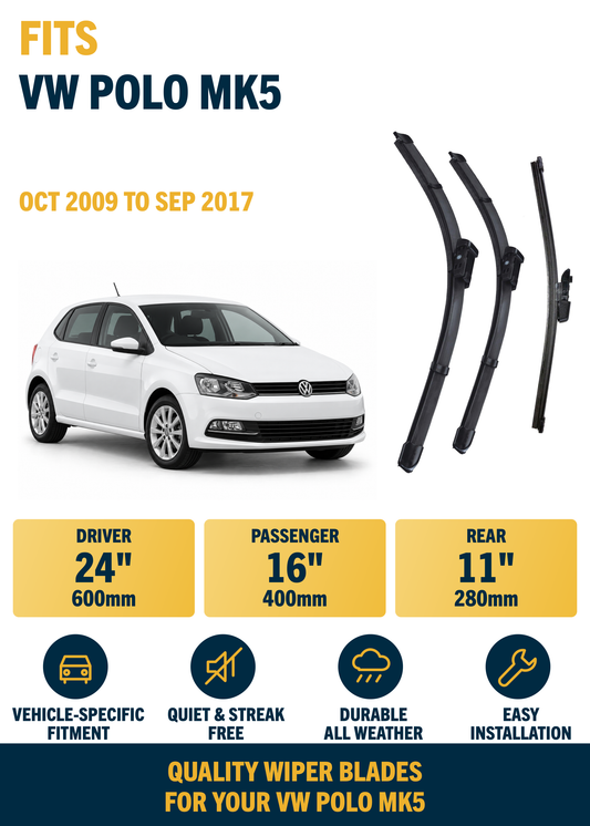 VW Polo MK5 Hatchback wiper blade overview