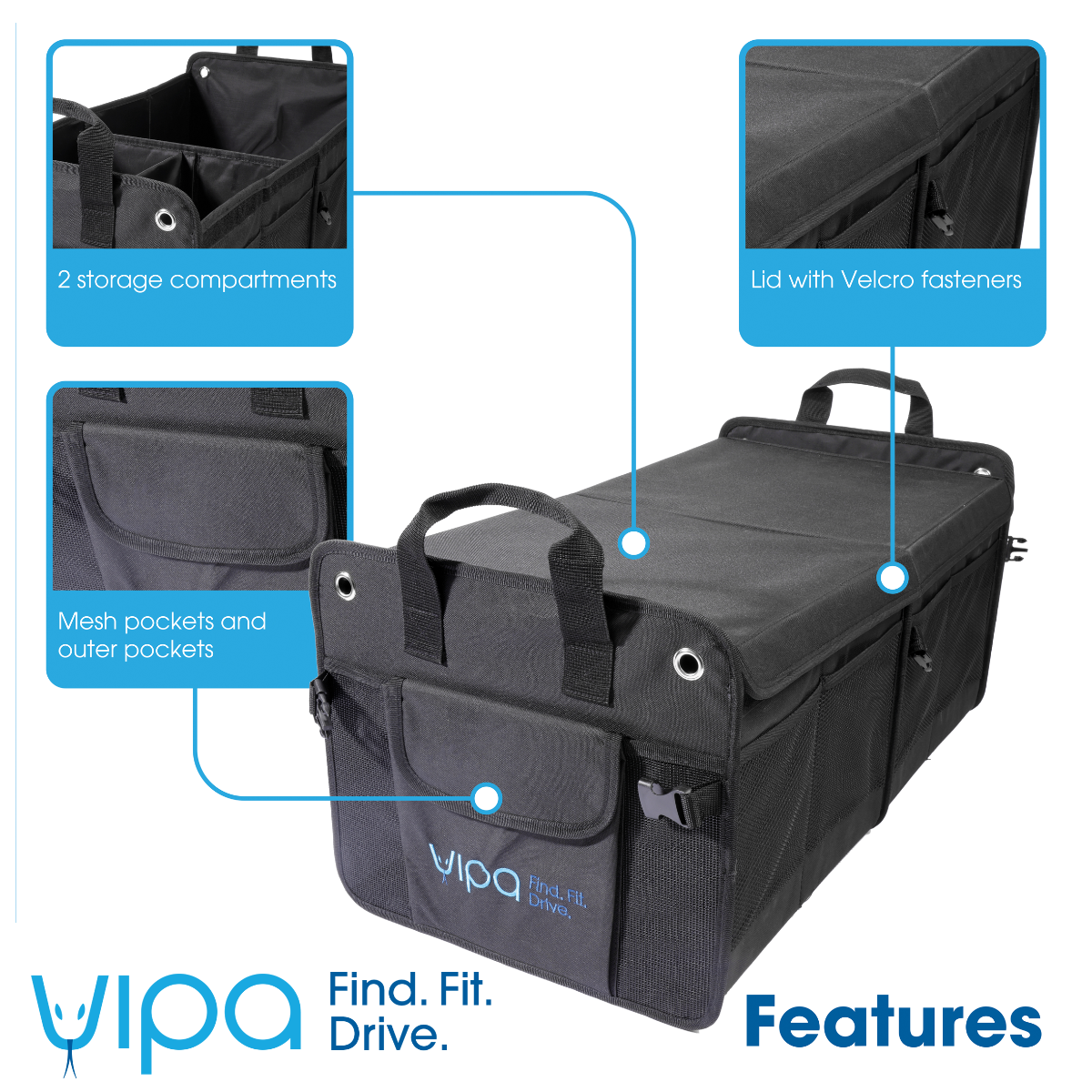 Large Universal Boot Organizer: Large Storage Capacity, Multiple Compartments. Durable & Washable Fabric. 10 Outer Pockets & Velcro Lid.