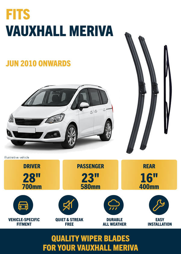 Vauxhall Meriva MPV - Wiper blade overview with generic white vehicle illustration