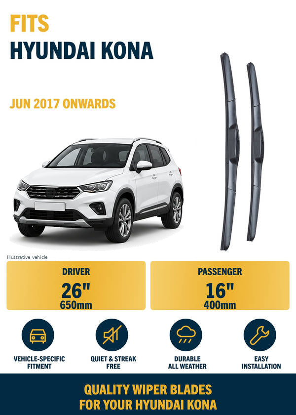 Hyundai Kona SUV - Wiper blade overview with generic white vehicle illustration