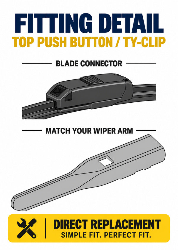 Mazda CX-5 SUV - Wiper connector and arm fitting illustration - TOP PUSH BUTTON / TY-CLIP