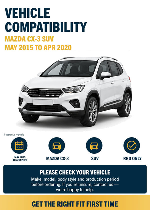 Mazda CX-3 SUV - Vehicle compatibility with generic white vehicle illustration