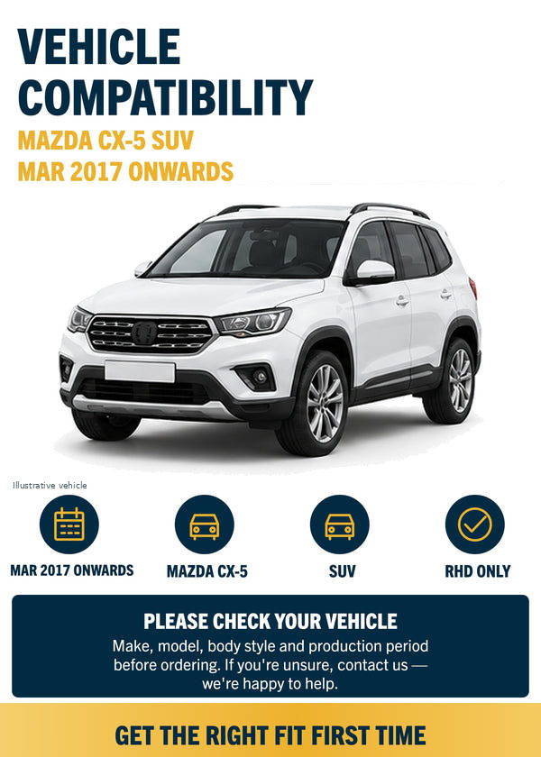 Mazda CX-5 SUV - Vehicle compatibility with generic white vehicle illustration
