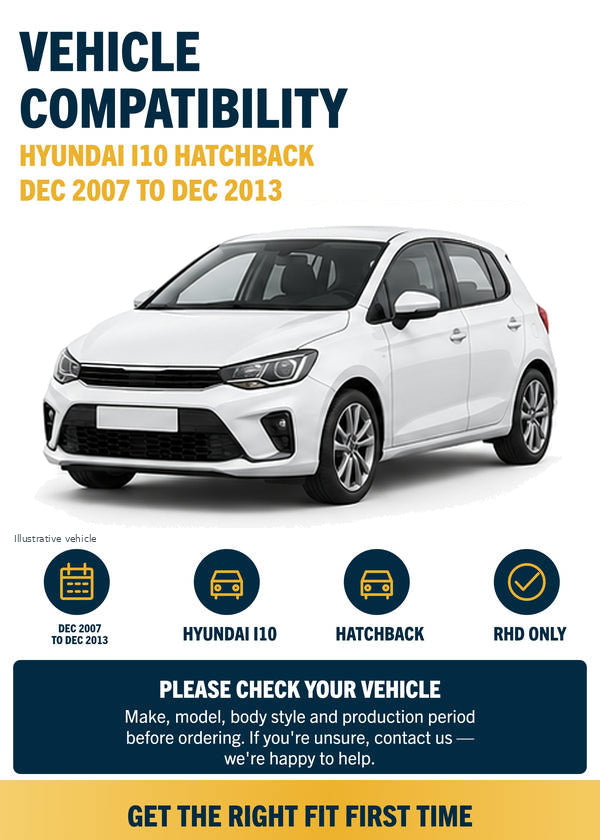 Hyundai i10 Hatchback - Vehicle compatibility with generic white vehicle illustration