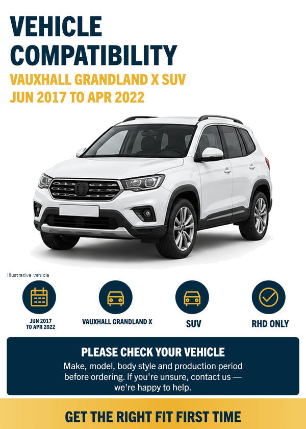 Vauxhall Grandland X SUV - Vehicle compatibility with generic white vehicle illustration