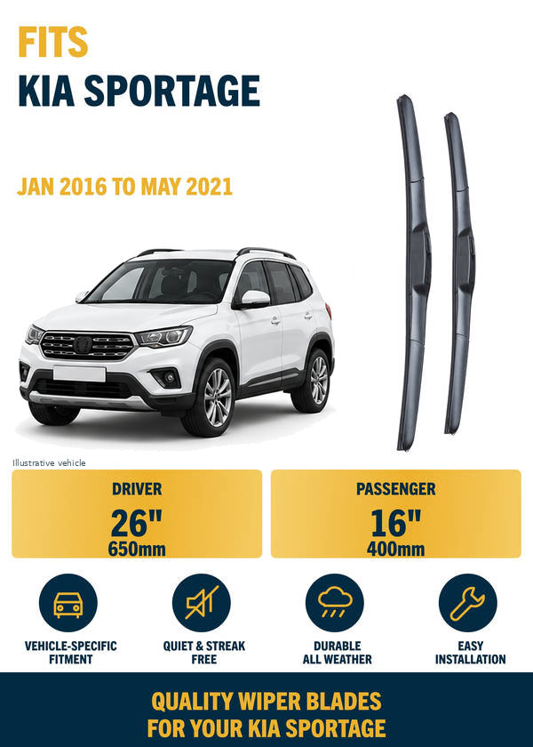 Kia Sportage SUV - Wiper blade overview with generic white vehicle illustration