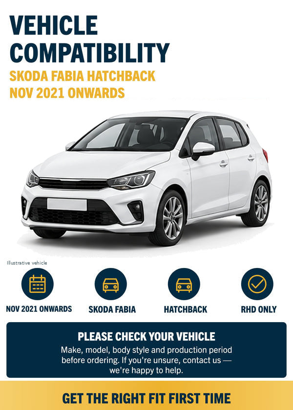 Skoda Fabia Hatchback - Vehicle compatibility with generic white vehicle illustration