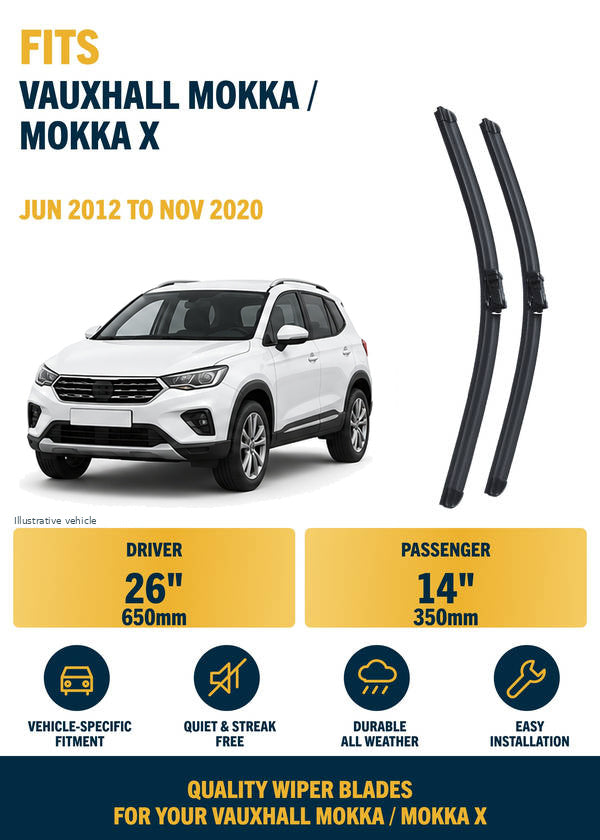 Vauxhall Mokka / Mokka X SUV - Wiper blade overview with generic white vehicle illustration
