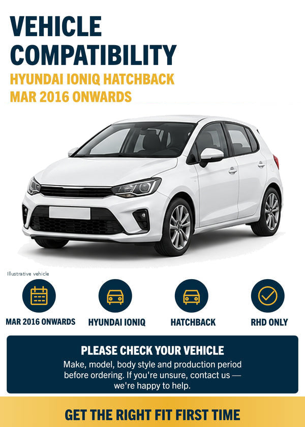 Hyundai Ioniq Hatchback - Vehicle compatibility with generic white vehicle illustration