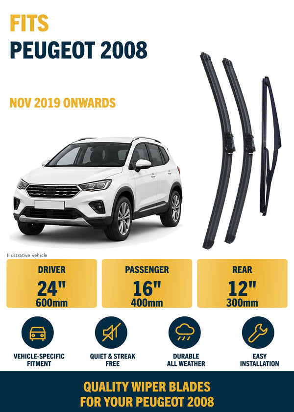 Peugeot 2008 Estate - Wiper blade overview with generic white vehicle illustration