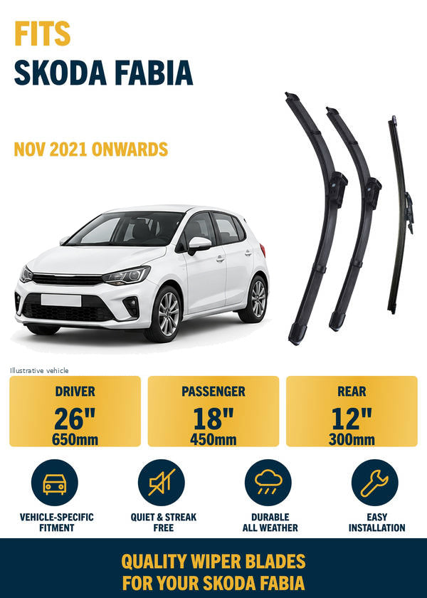 Skoda Fabia Hatchback - Wiper blade overview with generic white vehicle illustration