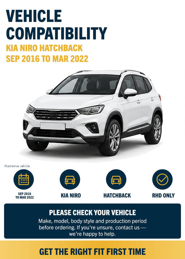 Kia Niro Hatchback - Vehicle compatibility with generic white vehicle illustration