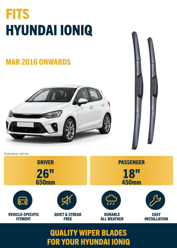 Hyundai Ioniq Hatchback - Wiper blade overview with generic white vehicle illustration