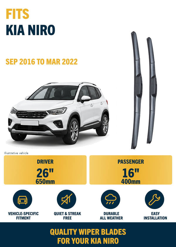 Kia Niro Hatchback - Wiper blade overview with generic white vehicle illustration