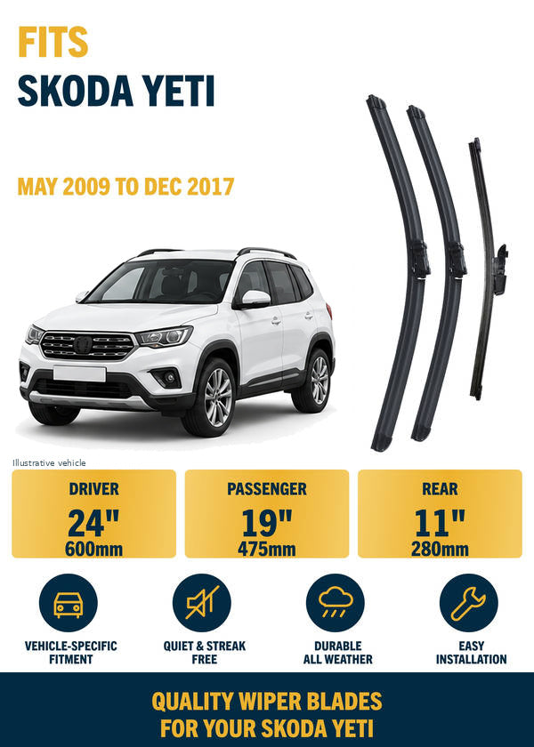 Skoda Yeti SUV - Wiper blade overview with generic white vehicle illustration