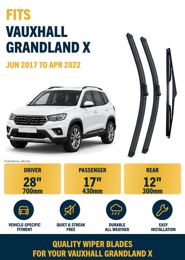 Vauxhall Grandland X SUV - Wiper blade overview with generic white vehicle illustration
