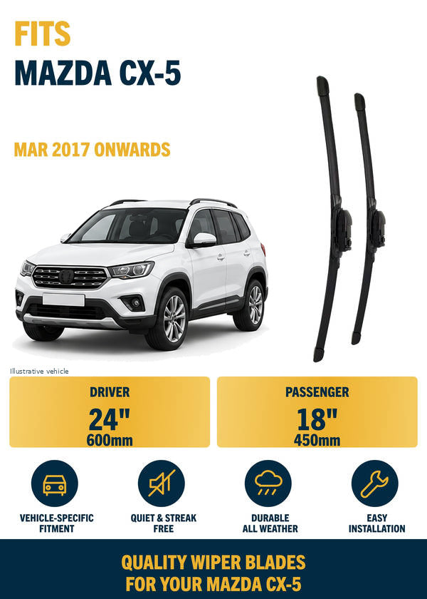 Mazda CX-5 SUV - Wiper blade overview with generic white vehicle illustration