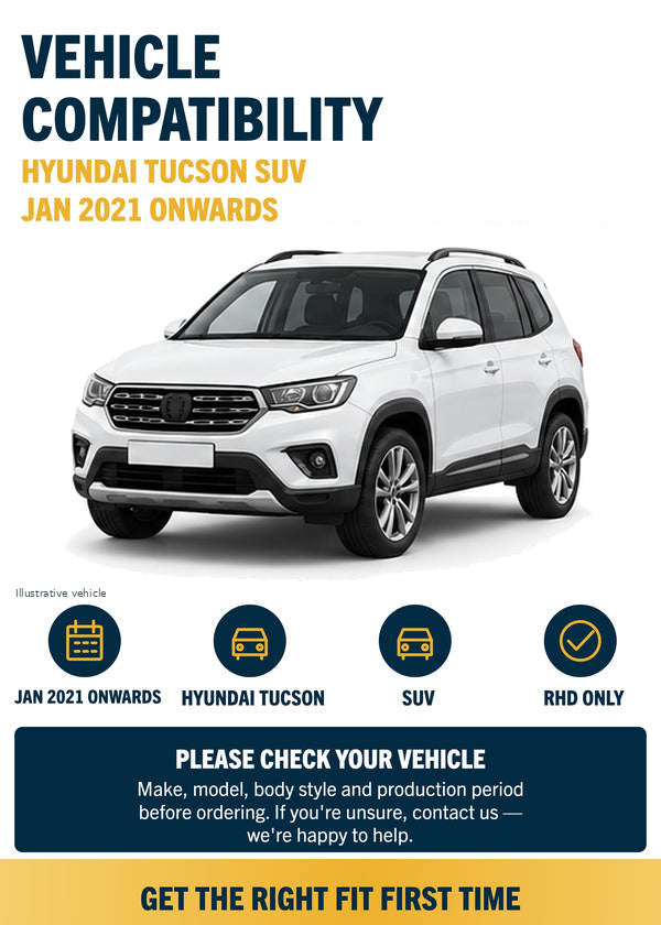 Hyundai Tucson SUV - Vehicle compatibility with generic white vehicle illustration