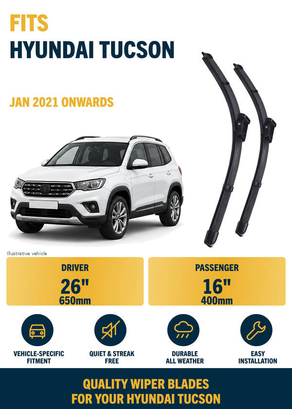 Hyundai Tucson SUV - Wiper blade overview with generic white vehicle illustration