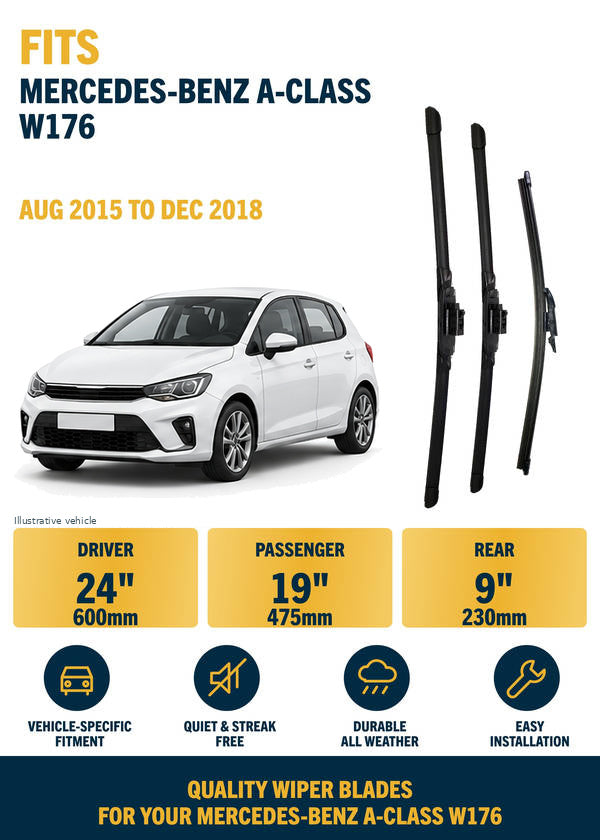 Mercedes-Benz A-Class W176 Hatchback - Wiper blade overview with generic white vehicle illustration