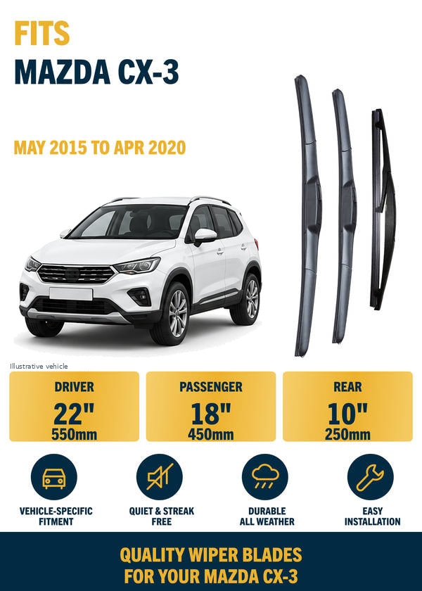 Mazda CX-3 SUV - Wiper blade overview with generic white vehicle illustration