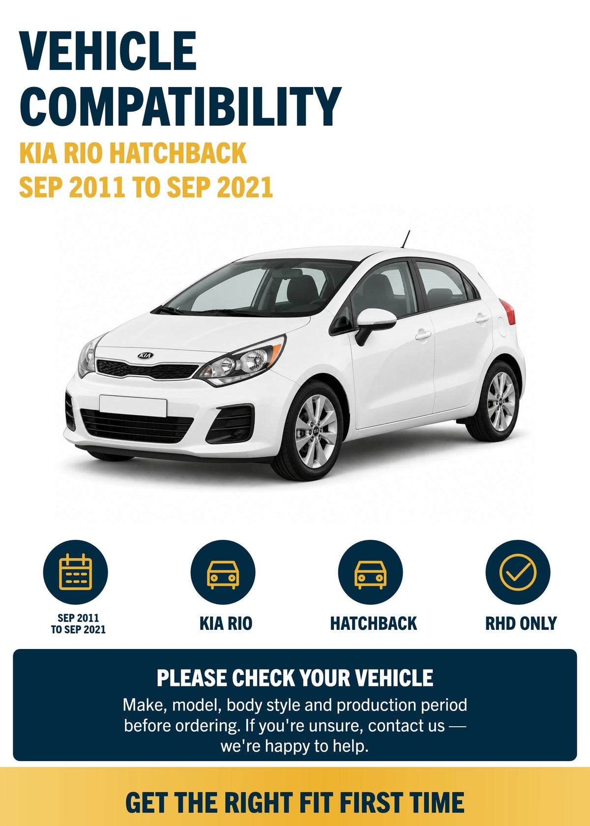 Kia Rio Hatchback Sep 2011 to Sep 2021 compatibility