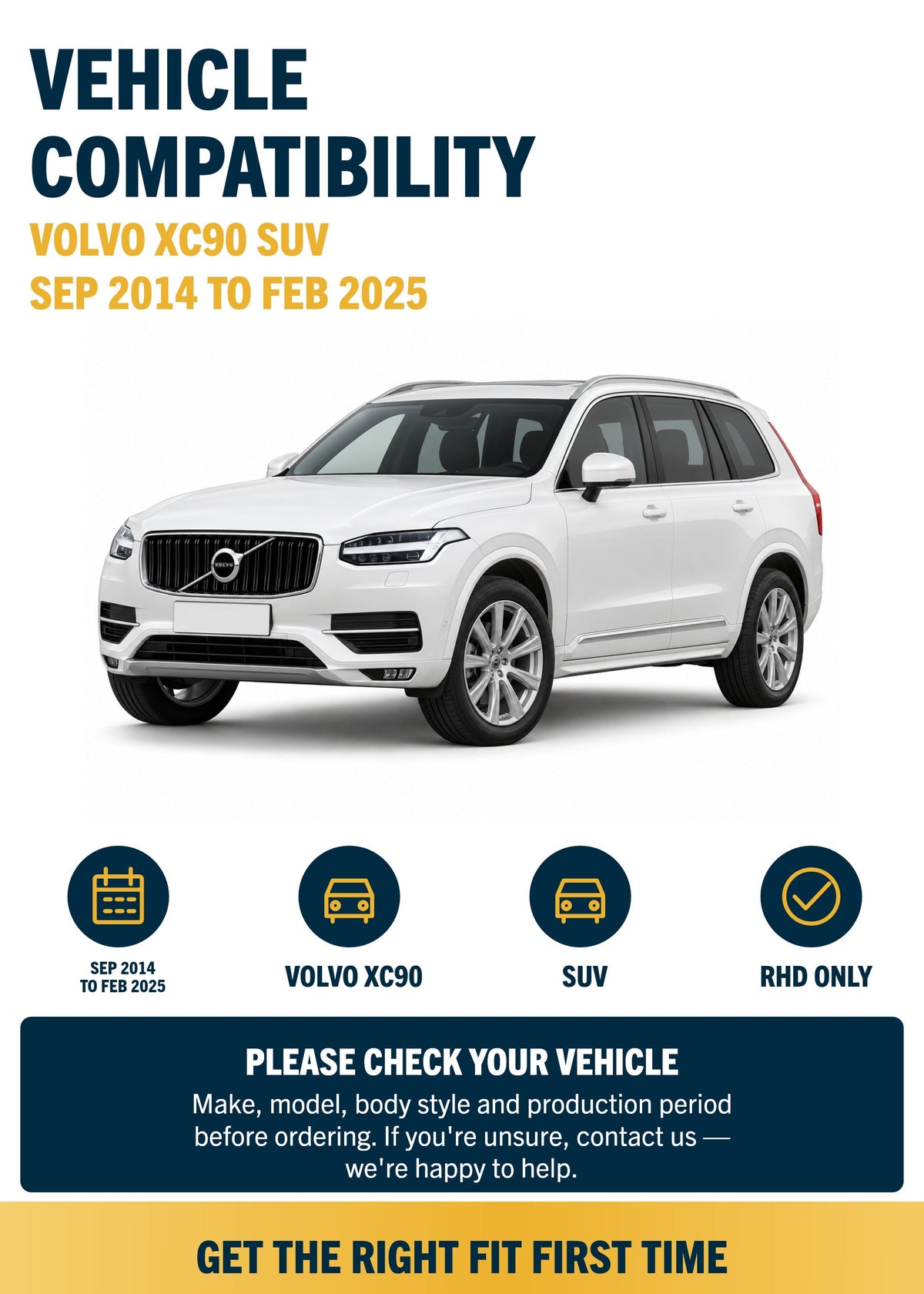Volvo XC90 SUV Sep 2014 to Feb 2025 compatibility