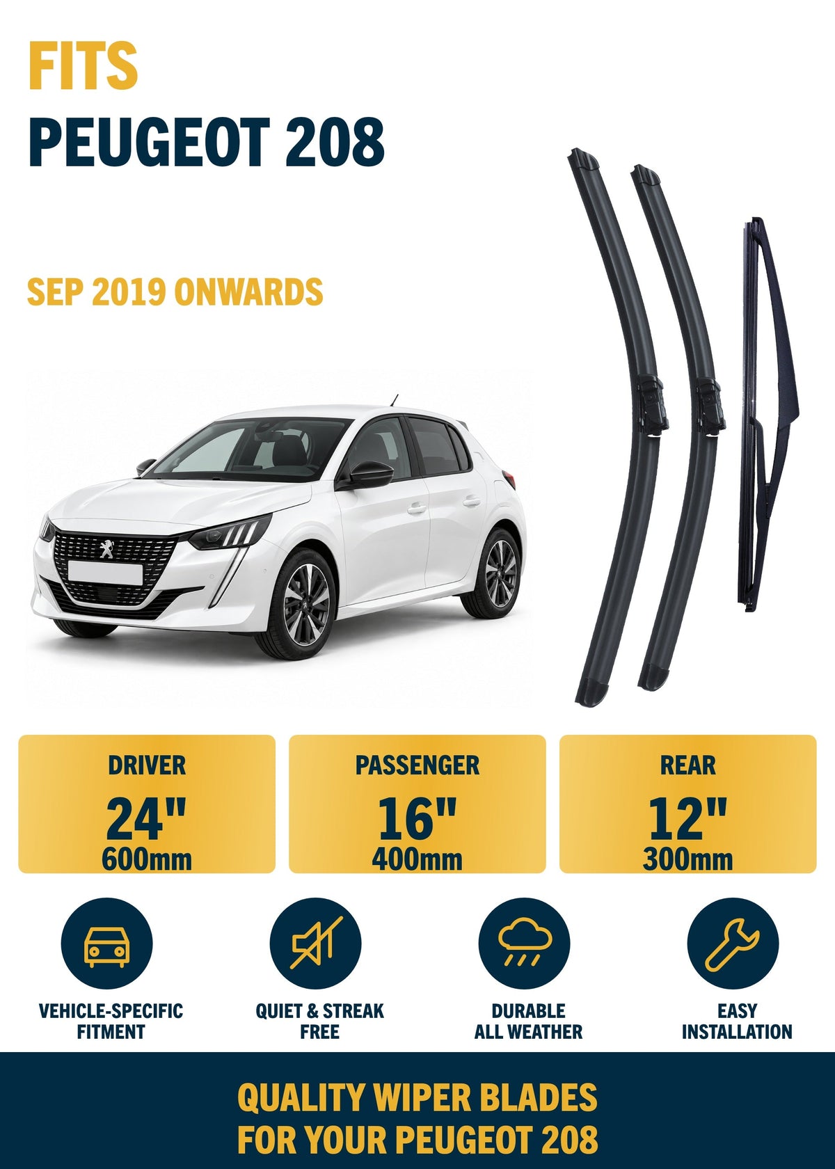 Peugeot 208 Hatchback wiper blade overview
