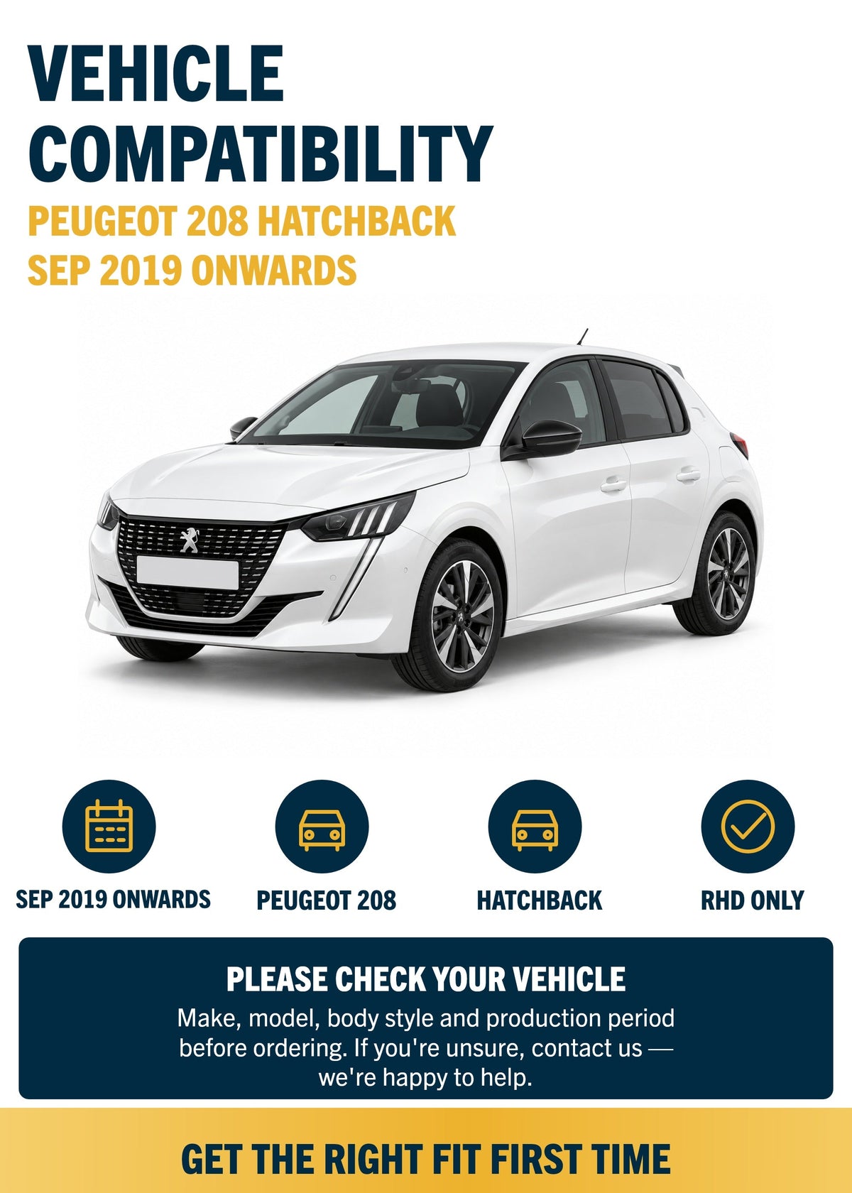 Peugeot 208 Hatchback Sep 2019 onwards compatibility