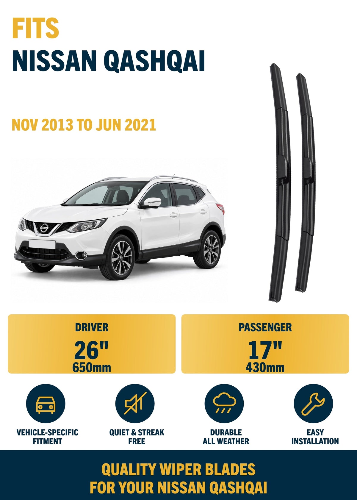 Nissan Qashqai SUV wiper blade overview