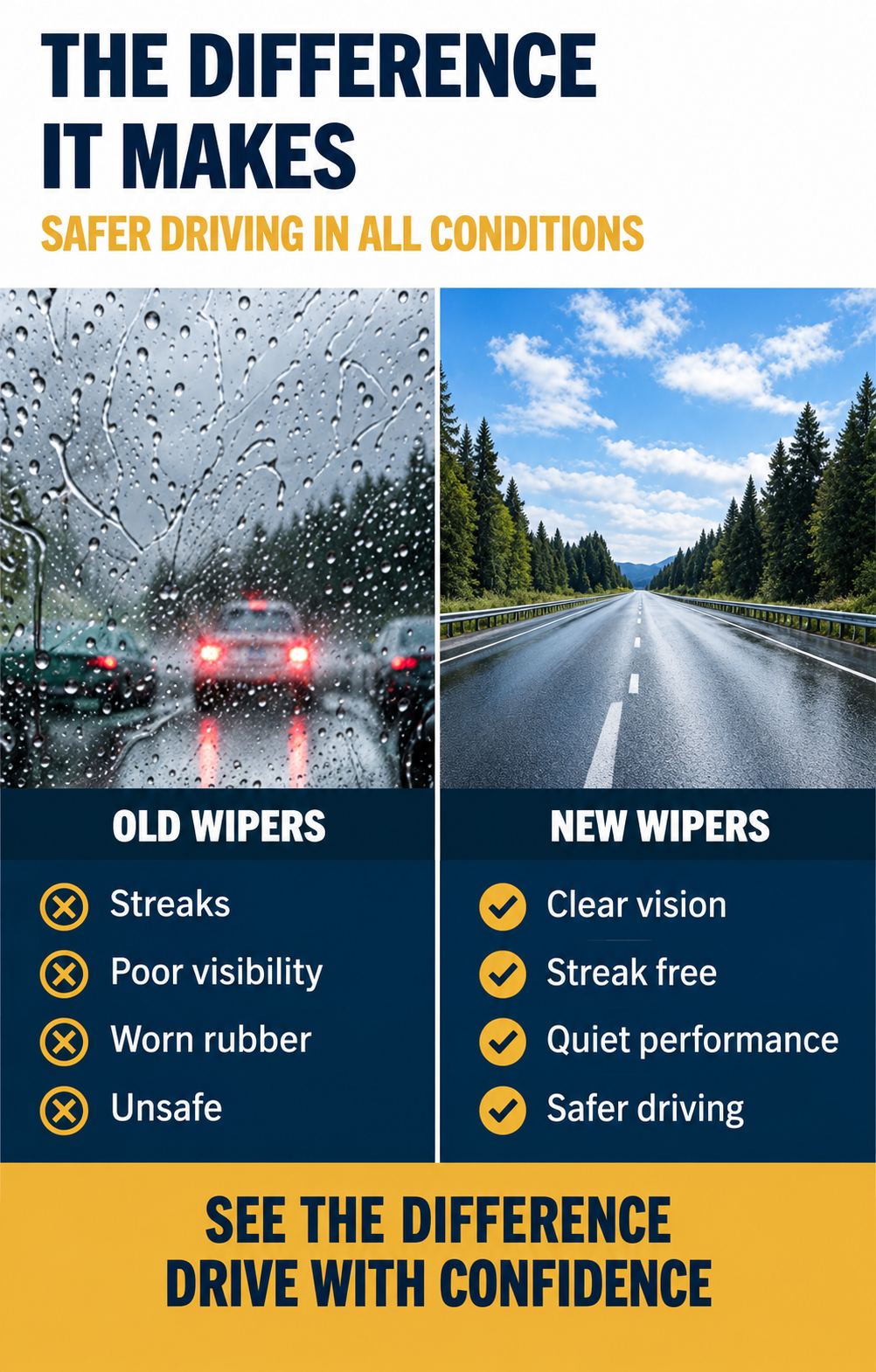 Worn and replacement wiper blade comparison