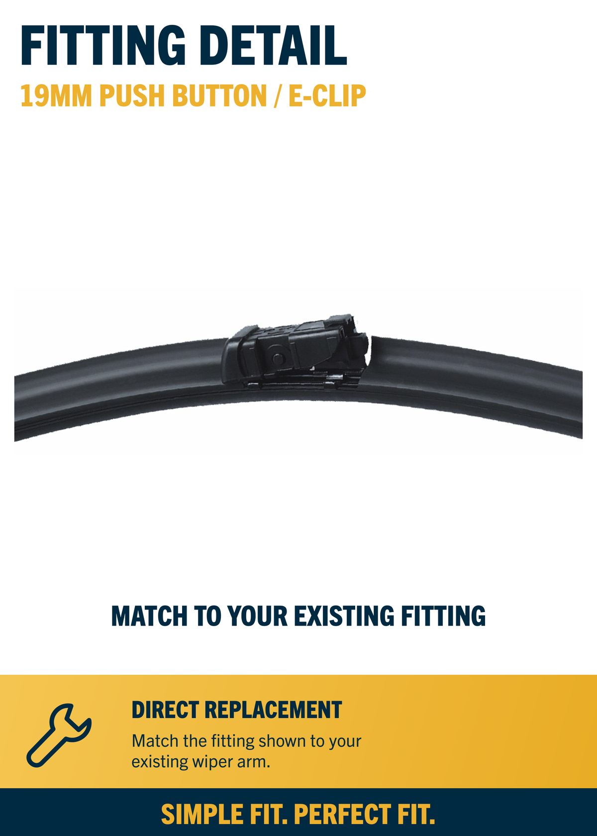 19MM PUSH BUTTON / E-CLIP front wiper fitting close-up
