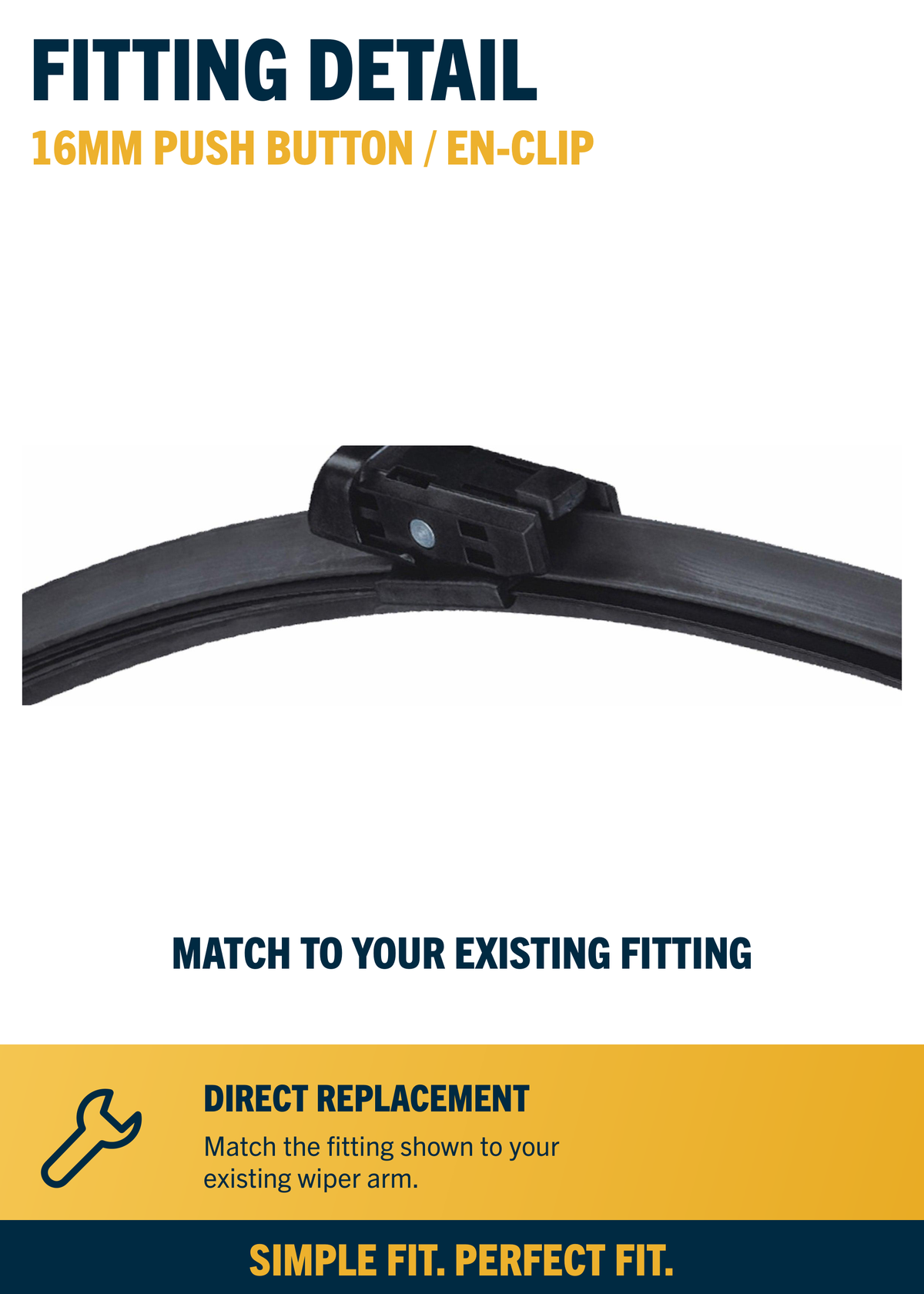 16MM PUSH BUTTON / EN-CLIP front wiper fitting close-up