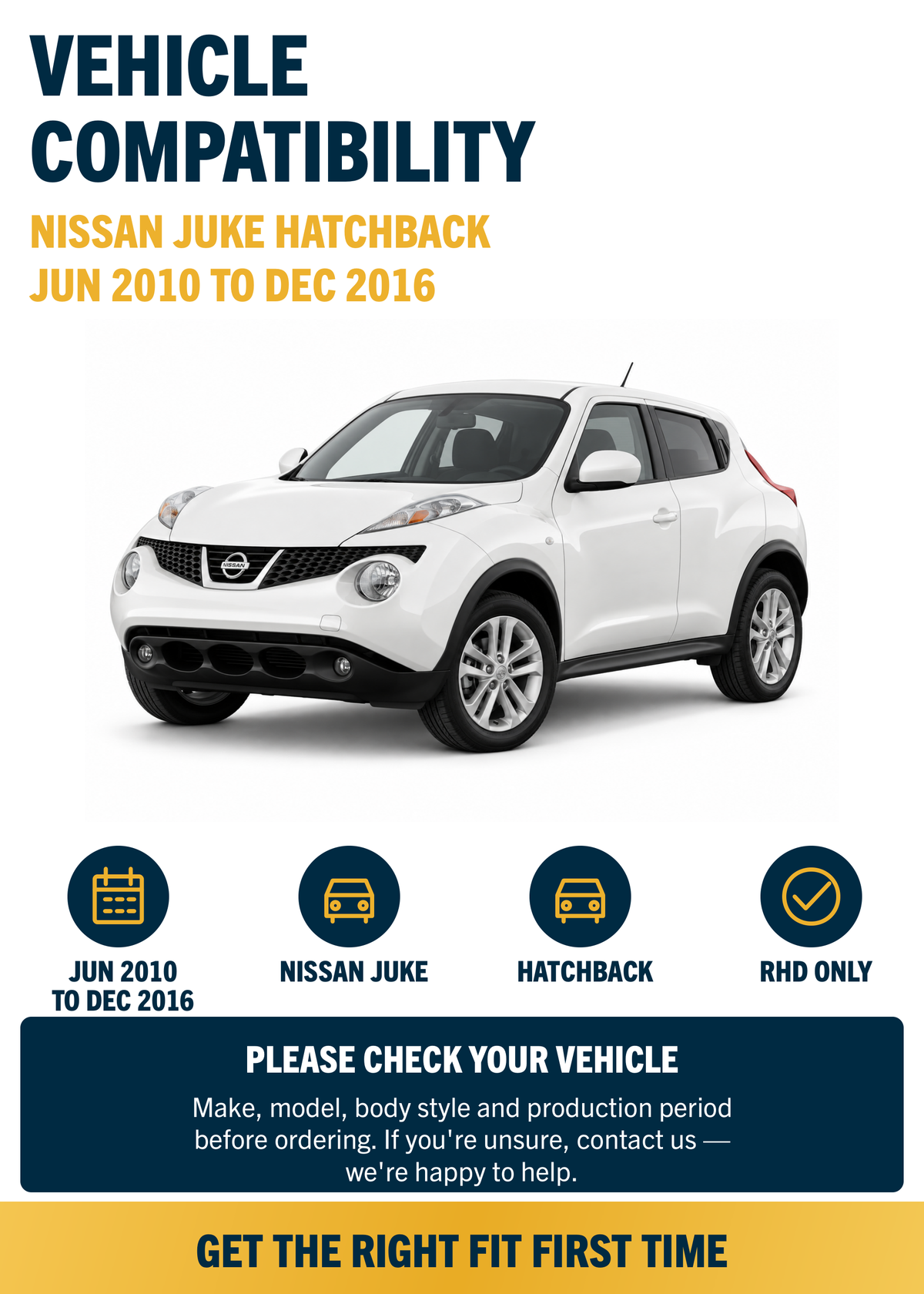 Nissan Juke Hatchback Jun 2010 to Dec 2016 compatibility