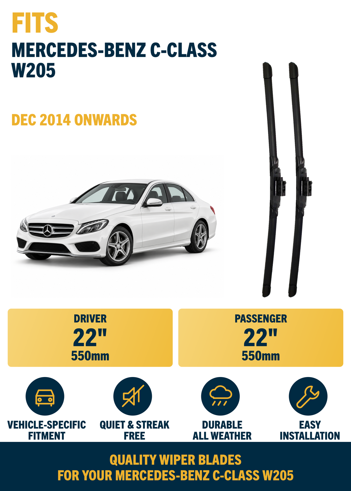Mercedes-Benz C-Class W205 Saloon wiper blade overview