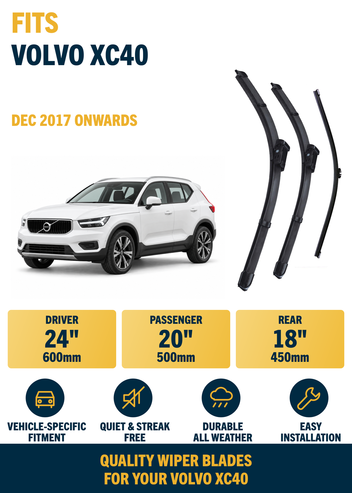 Volvo XC40 SUV wiper blade overview