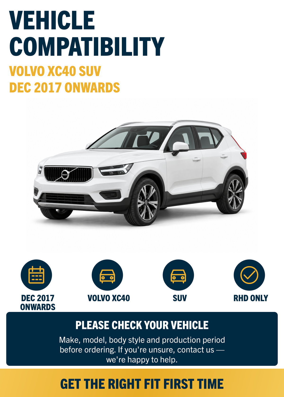 Volvo XC40 SUV Dec 2017 onwards compatibility