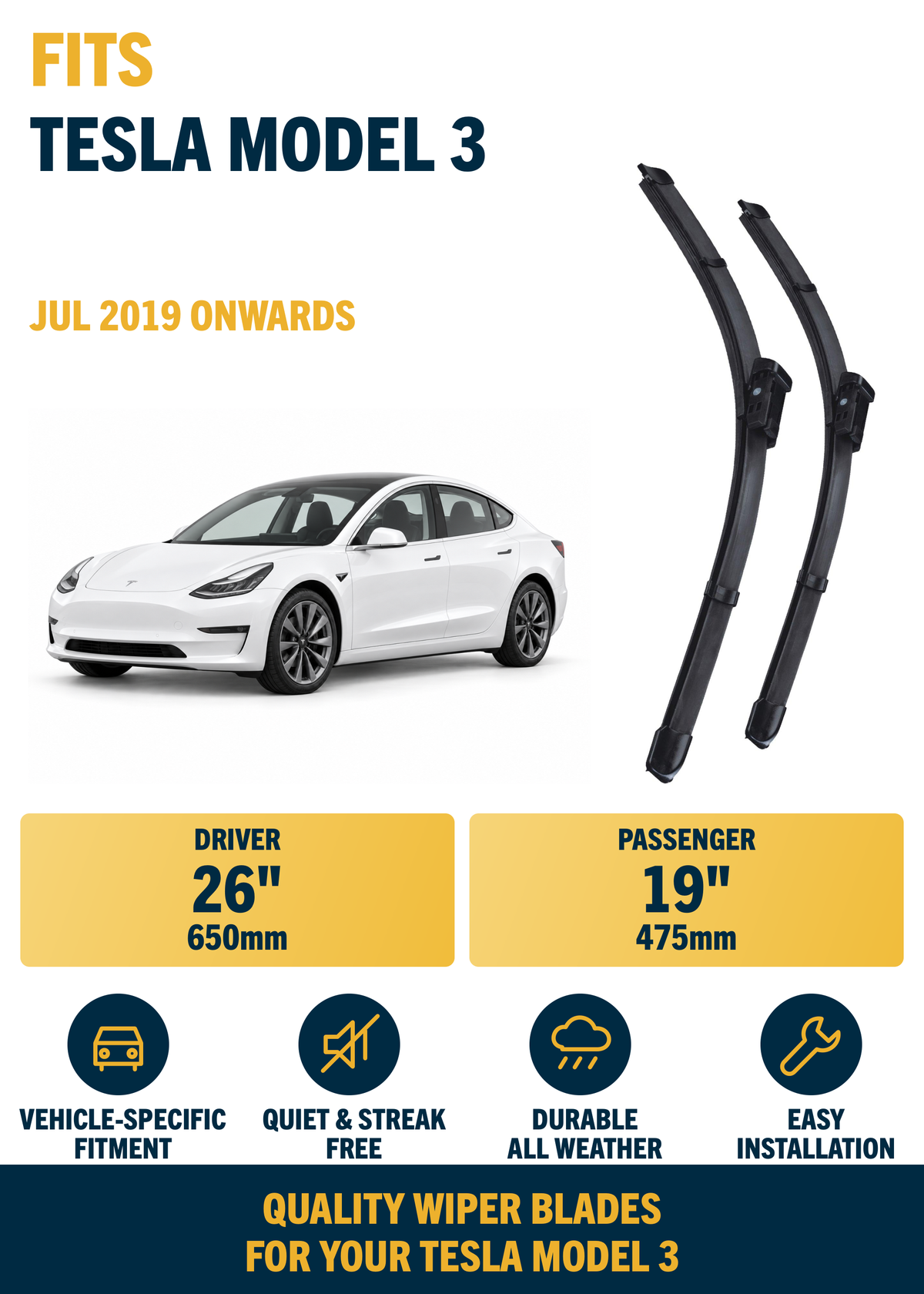 Tesla Model 3 Saloon wiper blade overview