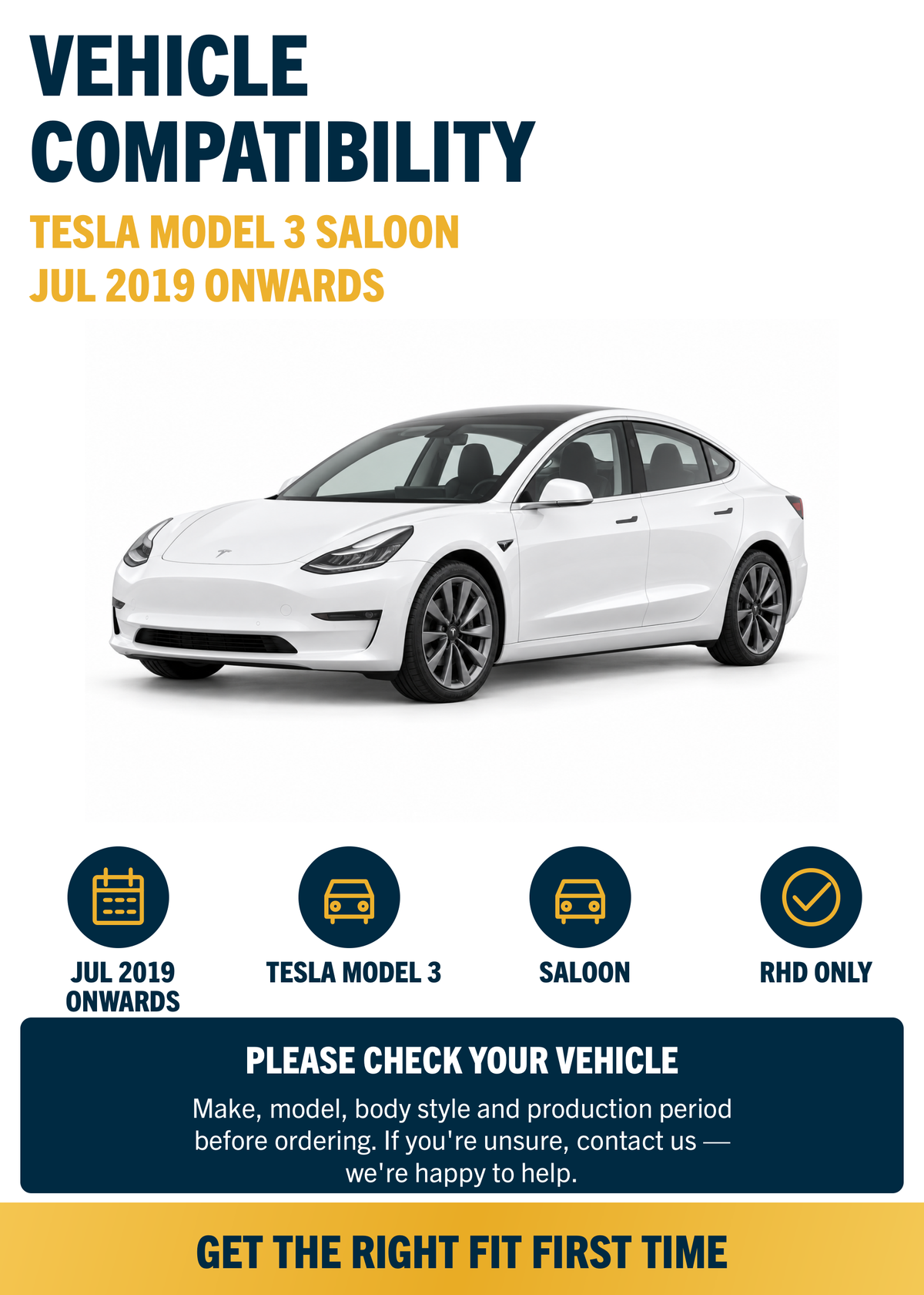 Tesla Model 3 Saloon Jul 2019 onwards compatibility