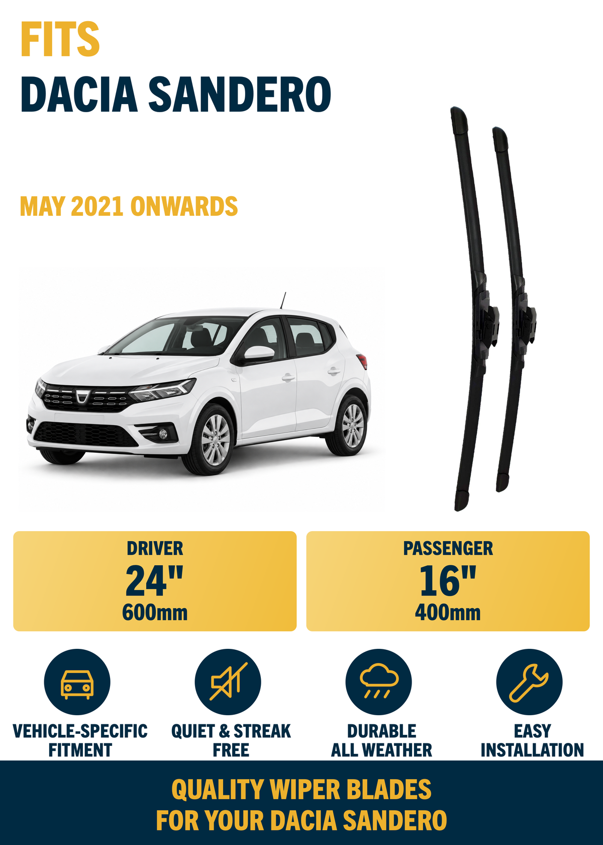 Dacia Sandero Hatchback wiper blade overview