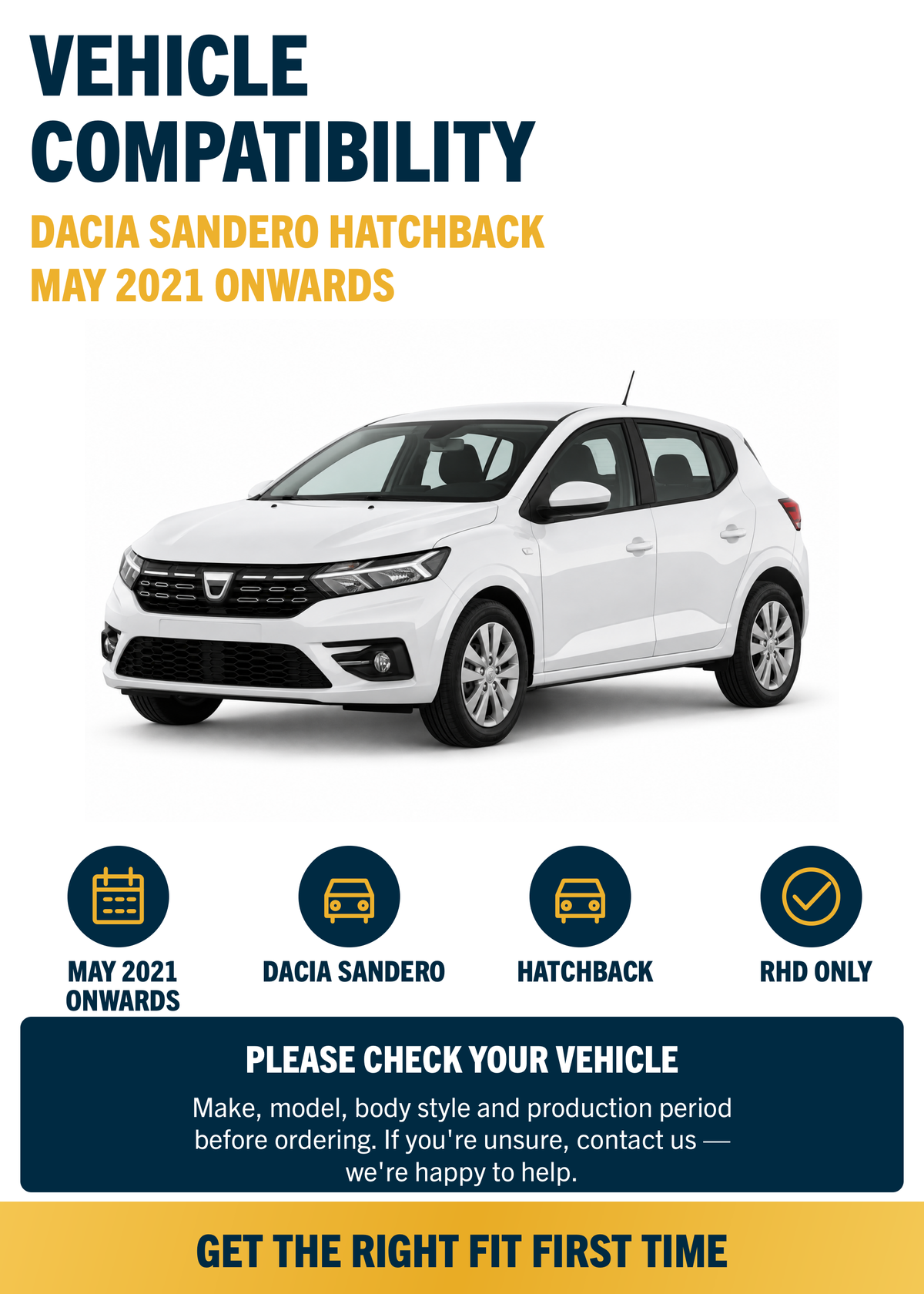 Dacia Sandero Hatchback May 2021 onwards compatibility
