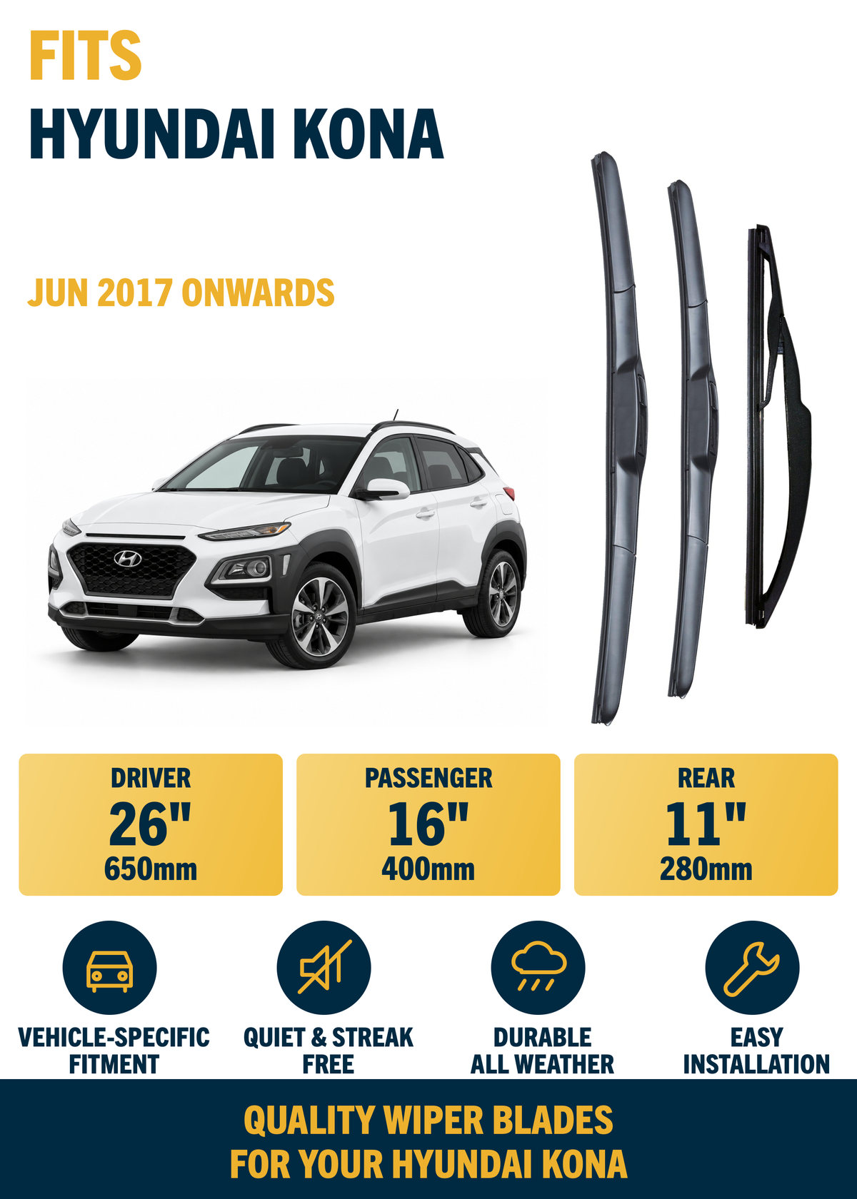 Hyundai Kona SUV wiper blade overview