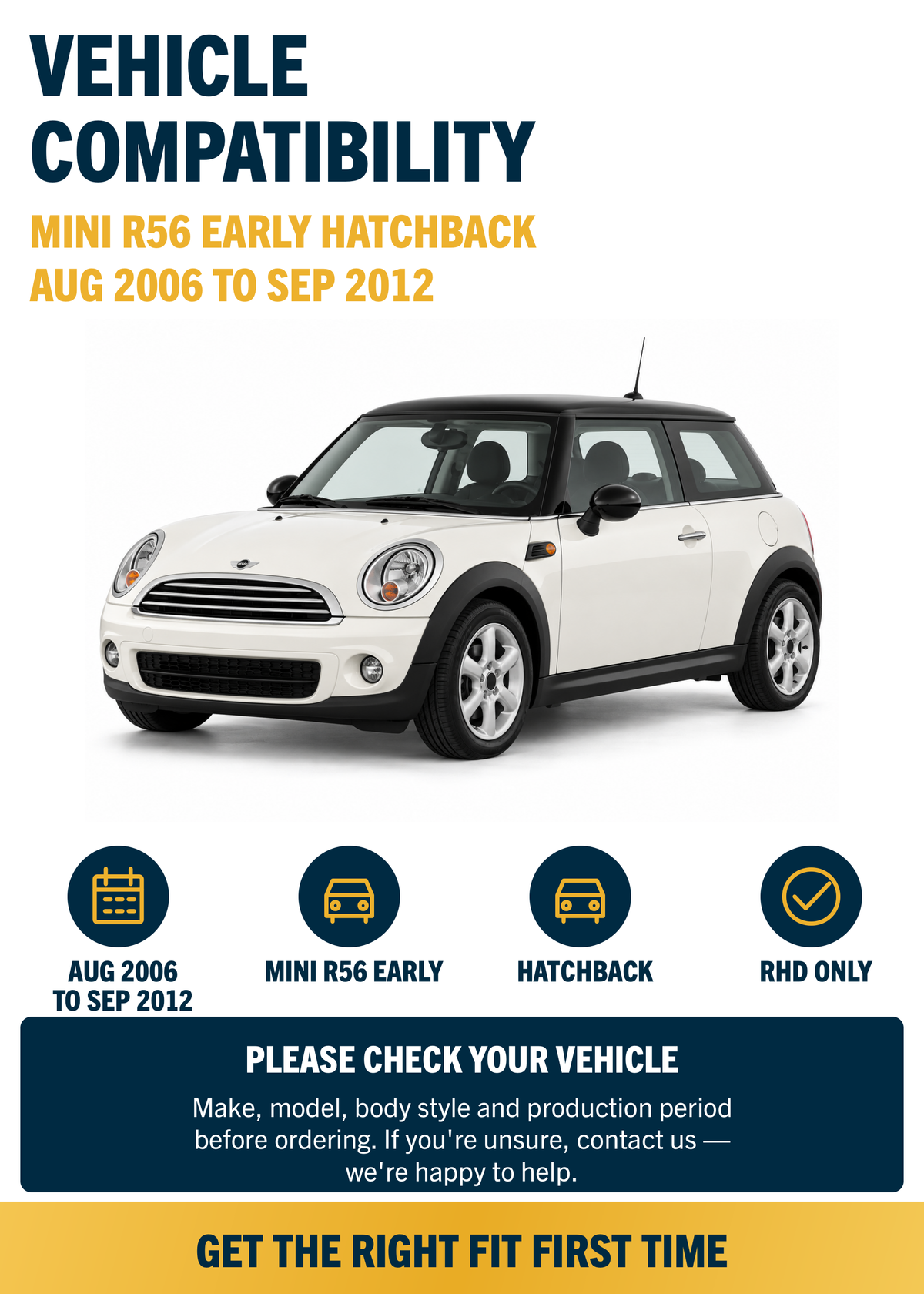 MINI R56 Early Hatchback Aug 2006 to Sep 2012 compatibility