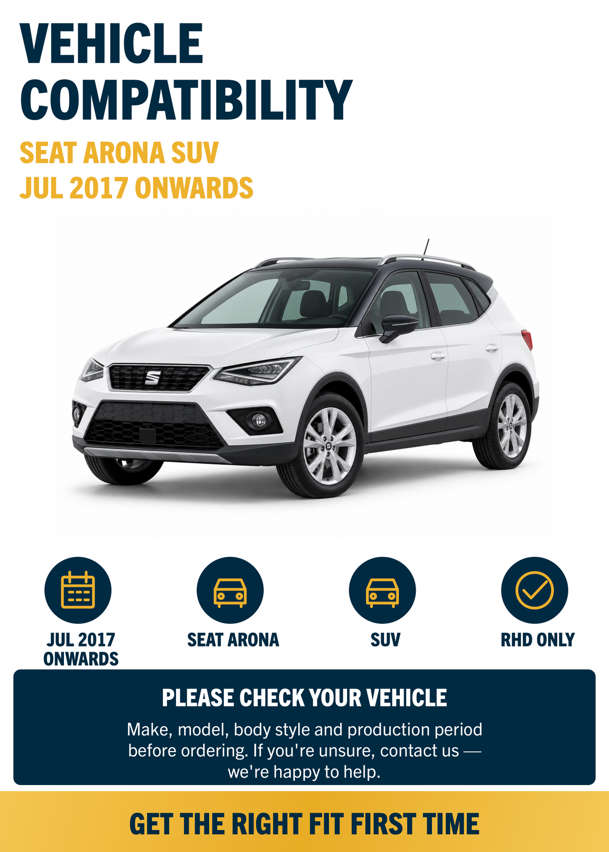 SEAT Arona SUV Jul 2017 onwards compatibility