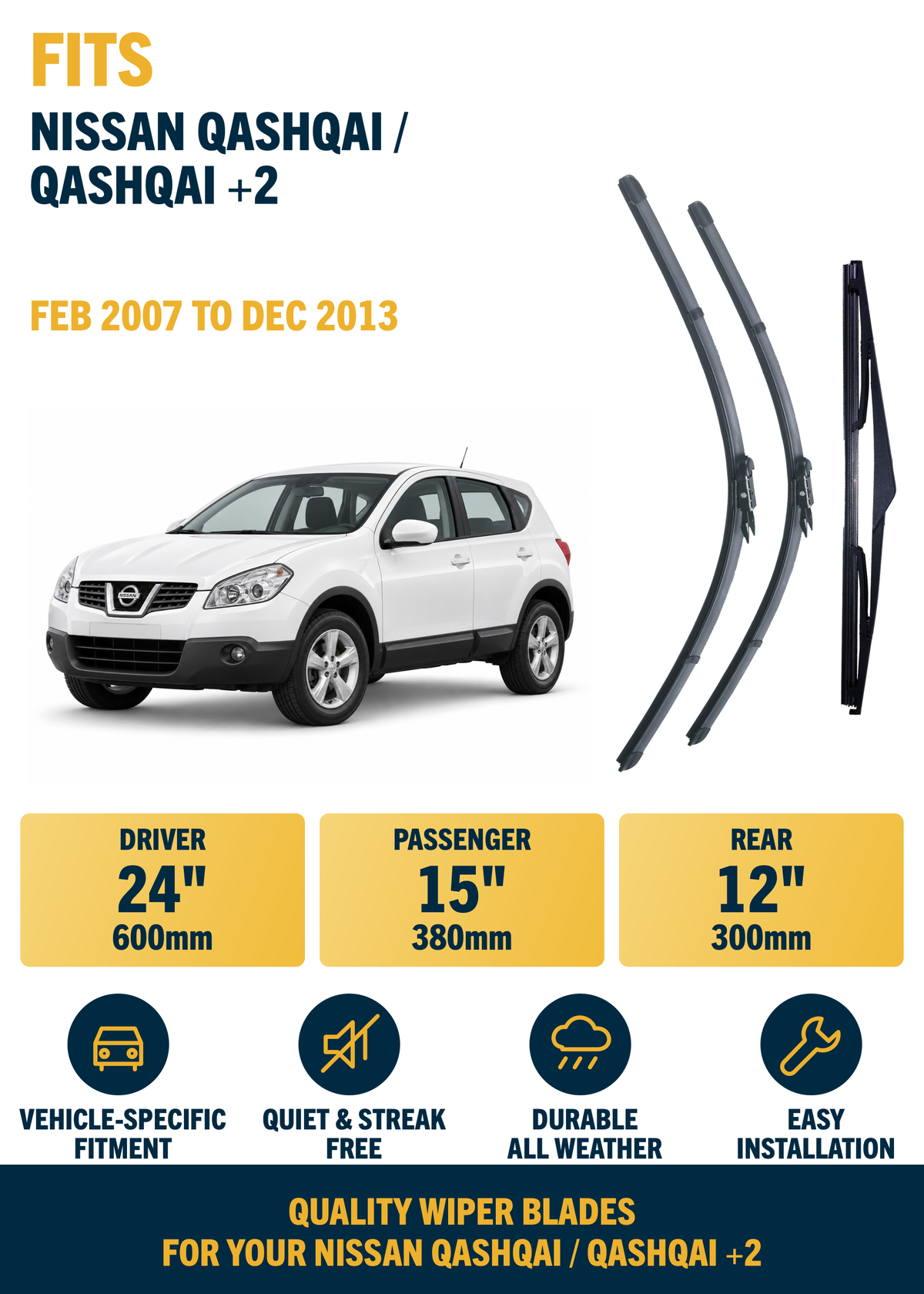 Nissan Qashqai / Qashqai +2 SUV wiper blade overview