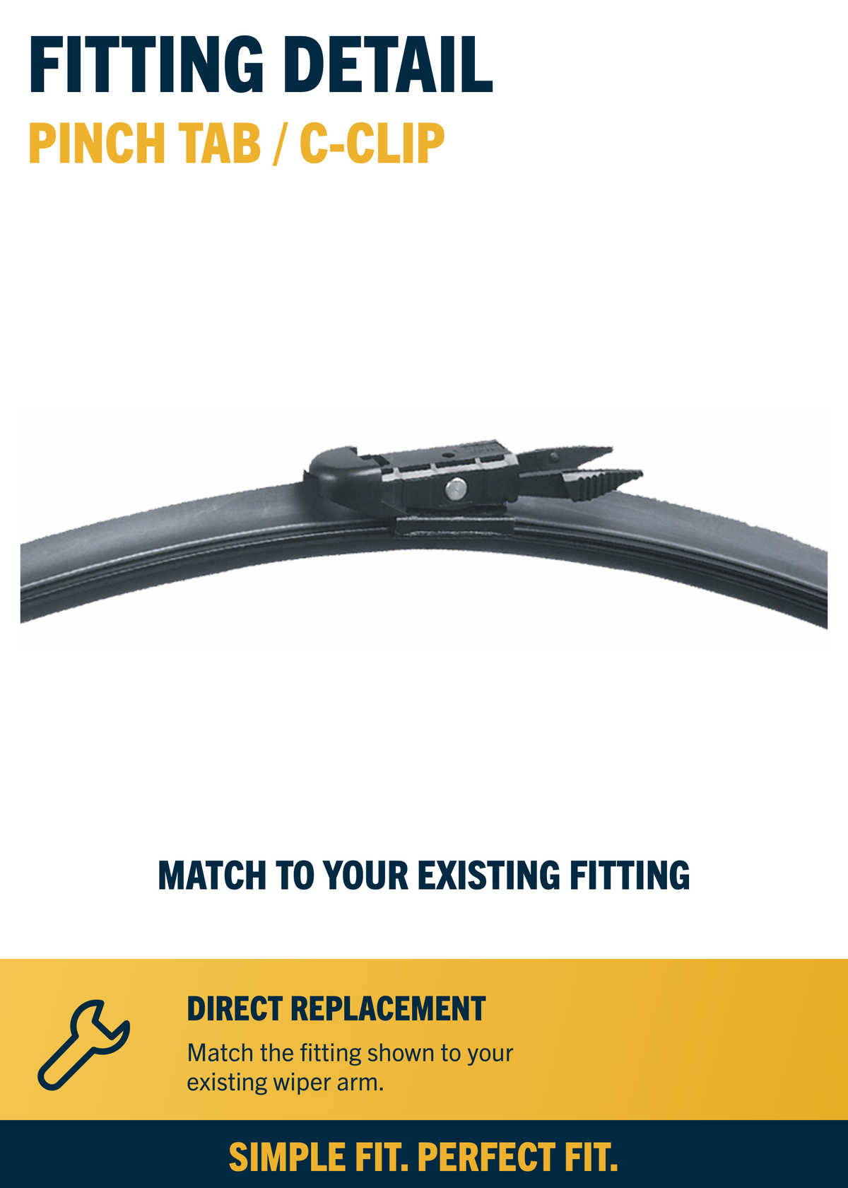 PINCH TAB / C-CLIP front wiper fitting close-up