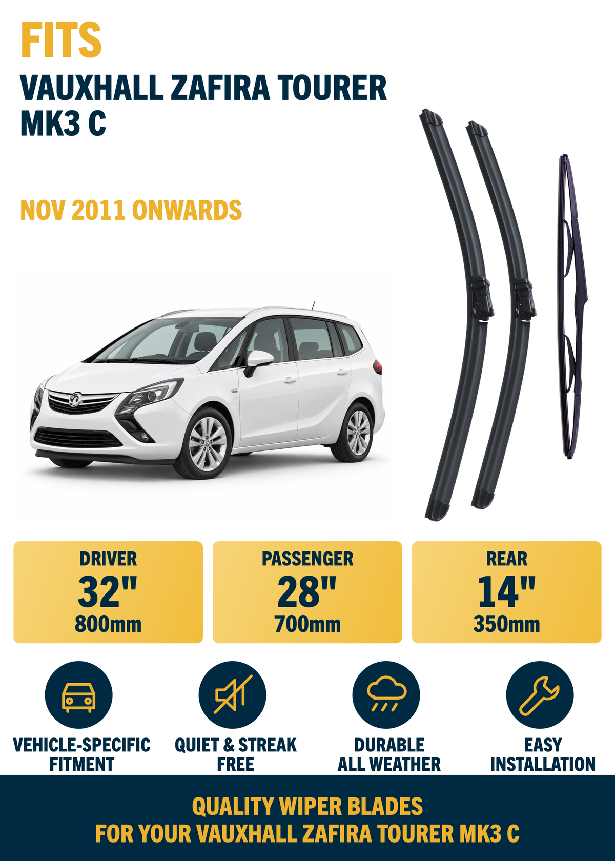 Vauxhall Zafira Tourer MK3 C MPV wiper blade overview