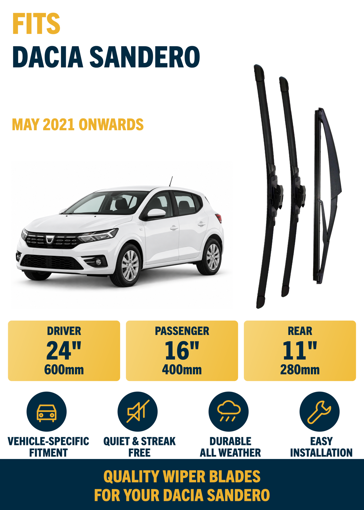 Dacia Sandero Hatchback wiper blade overview
