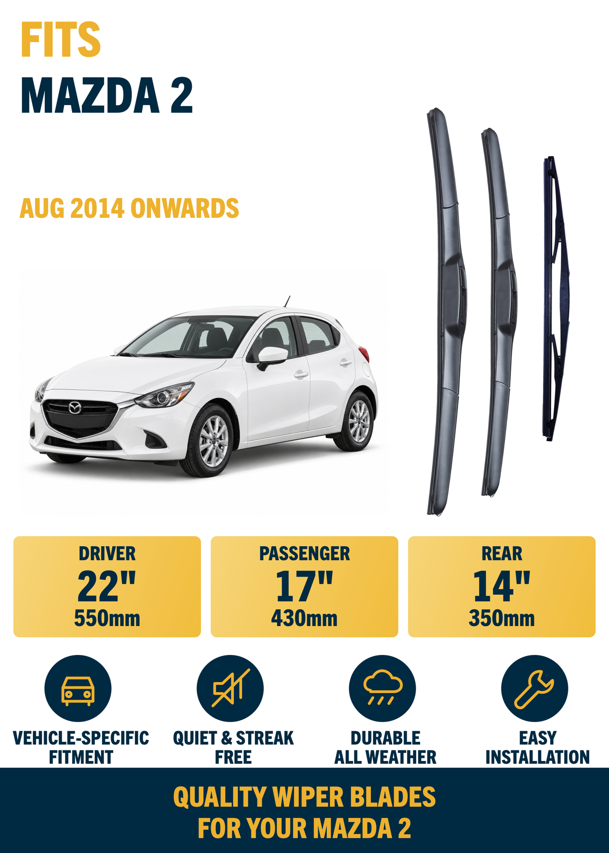 Mazda 2 Hatchback wiper blade overview