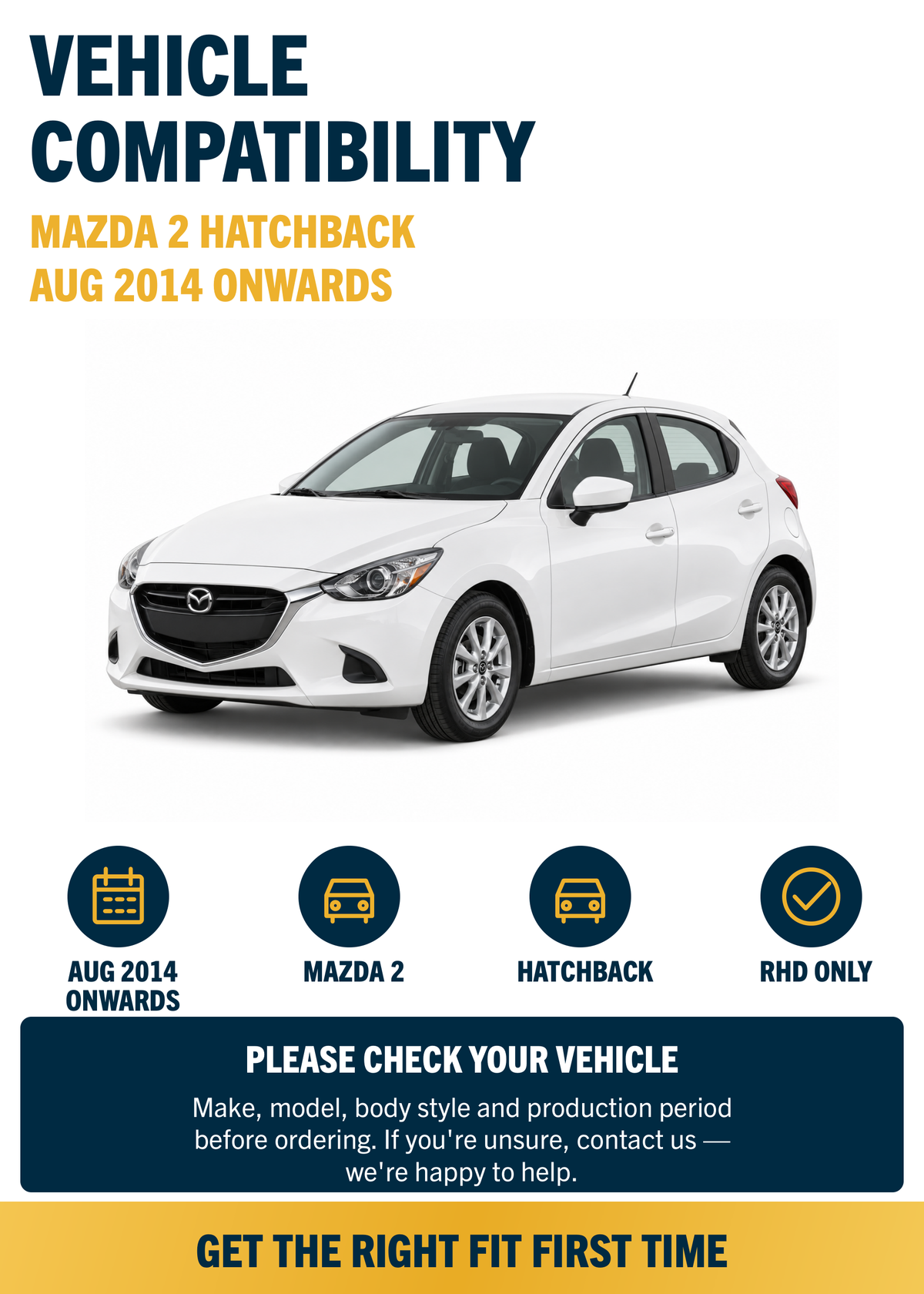 Mazda 2 Hatchback Aug 2014 onwards compatibility